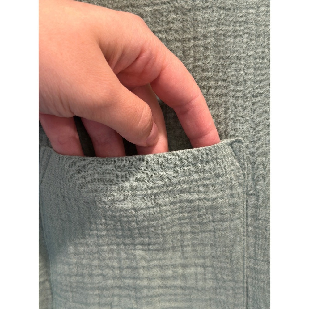 Anne Klein Jeans Sage Green Double Gauze Button Down Shirt Roll Tab Sleeve Med - Picture 12 of 13